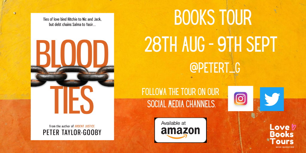 Blog tour poster showing the dates of the tour and a photo of the front cover of the book Blood Ties.