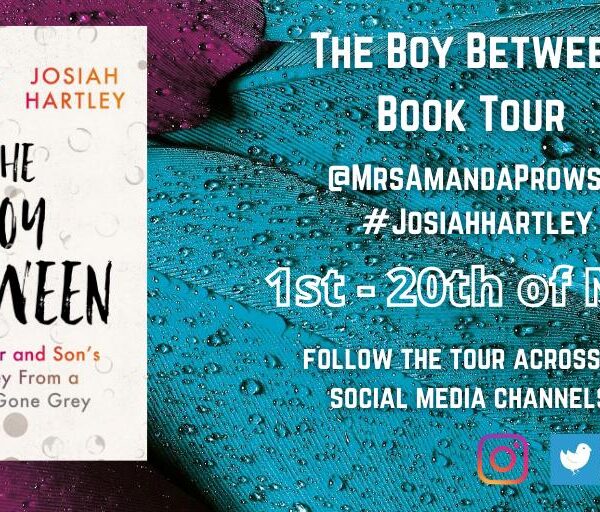 Poster advertising the book tour for The Boy between, featuring the book cover and the relevant dates